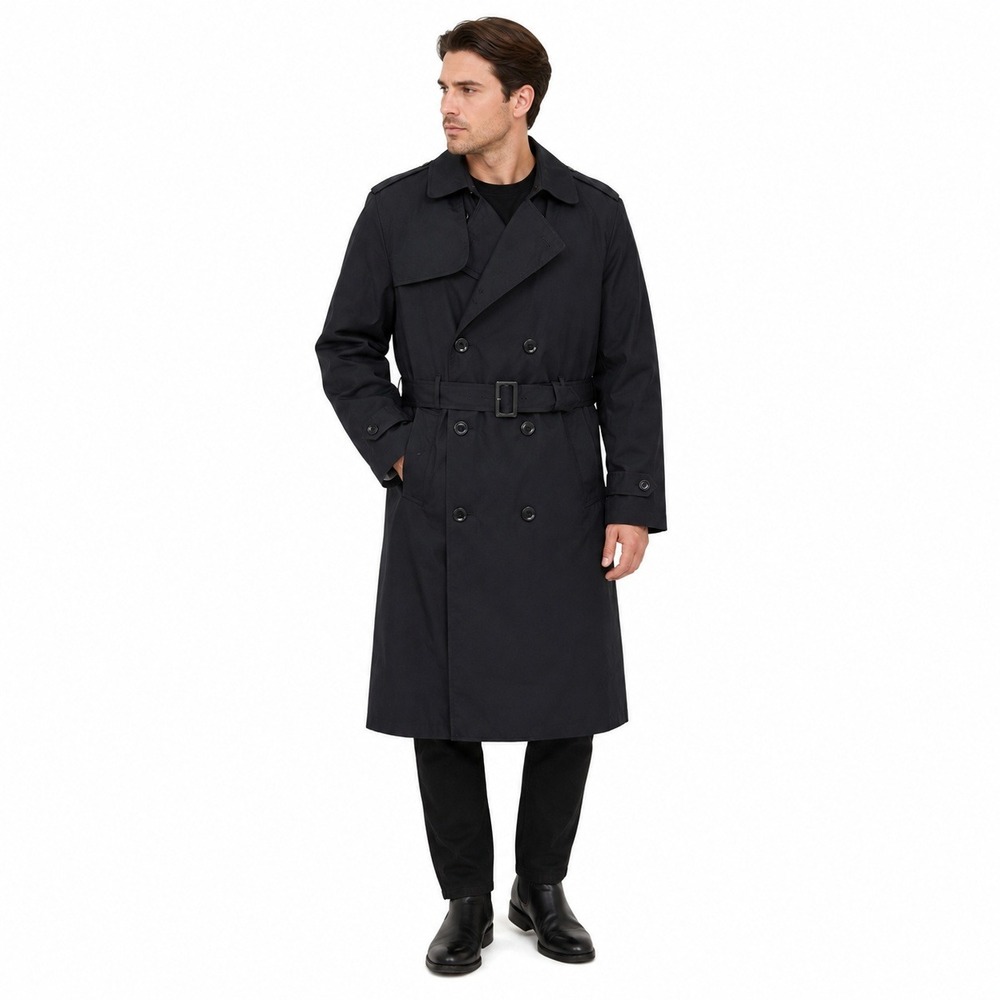 US Army All Weather Coat Large/44R Black Trench Belted Lined Garrison Collection